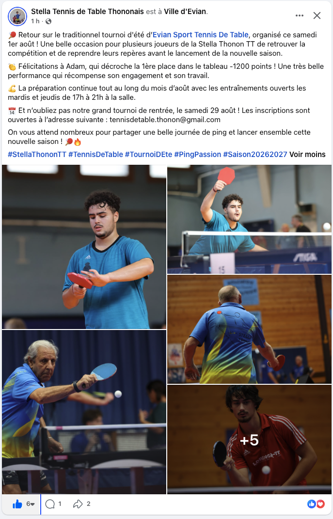 Tournoi d’été Stella Tennis de Table Thononais